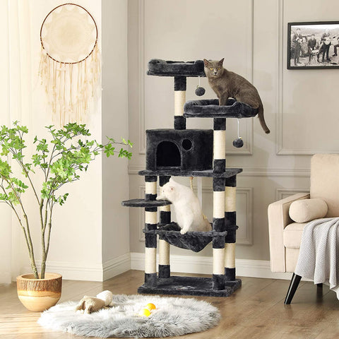 Rootz Cat Tree - Scratching Post - Climbing Tree for Cats - Cat Tower with Cave - Light Gray - 55 x 45 x 143 cm