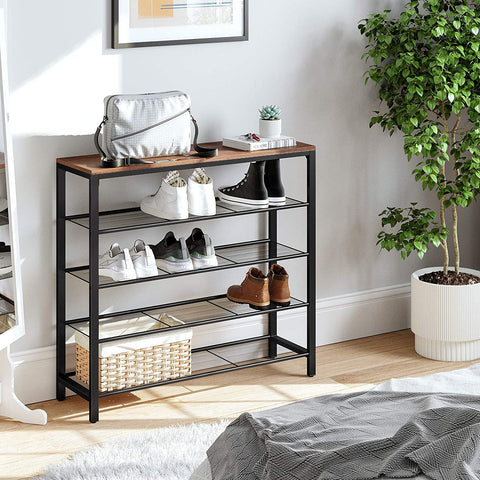Rootz Shoe Rack - Shoe Cabinet for 16 Pairs of Shoes - Industrial Vintage Design - Wood and Metal - 100 x 30 x 92.5 cm
