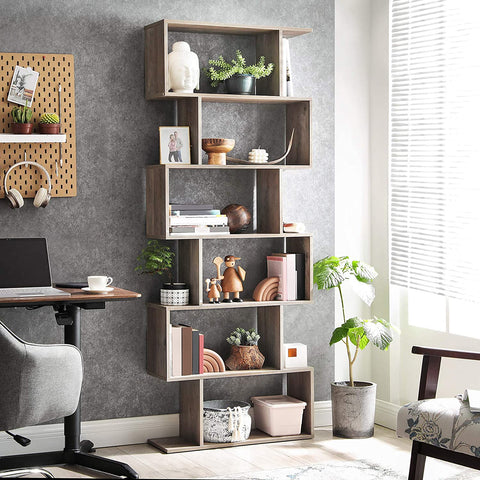 Rootz Bookcase - Cupboard - Storage Cabinet - Rectangular Compartments - 6 Levels - Gray - 74 x 24 x 190.5 cm