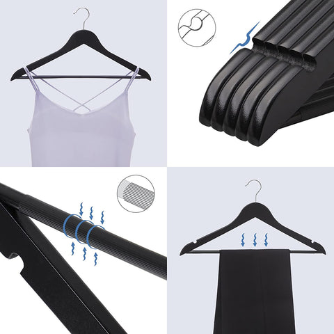 Rootz Maple Wood Clothes hangers 10 pieces - Clothes hangers - Rotatable - Black - 44.5 x 1.2 x 23 cm (LxWxH)