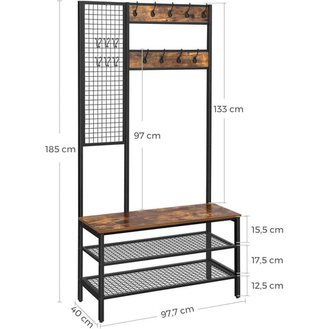 Rootz Wardrobe rack with coat rack - Shoe rack - Industrial - 97.7 x 40 x 185 cm