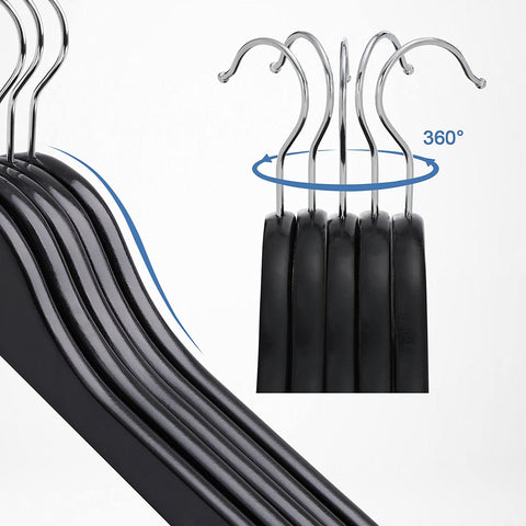 Rootz Maple Wood Clothes hangers 10 pieces - Clothes hangers - Rotatable - Black - 44.5 x 1.2 x 23 cm (LxWxH)