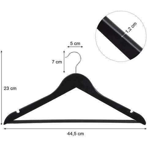 Rootz Maple Wood Clothes hangers 10 pieces - Clothes hangers - Rotatable - Black - 44.5 x 1.2 x 23 cm (LxWxH)