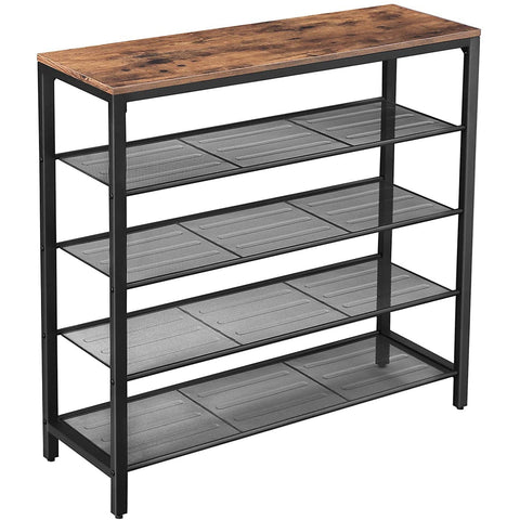 Rootz Shoe Rack - Shoe Cabinet for 16 Pairs of Shoes - Industrial Vintage Design - Wood and Metal - 100 x 30 x 92.5 cm