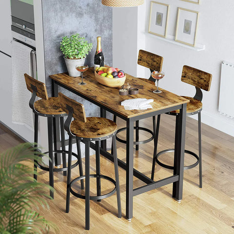 Rootz Bar Stools - Kitchen Stools - Set of 2 Tall Bar Chairs with Backrest - Steel Frame - Industrial - 73 cm High Seat