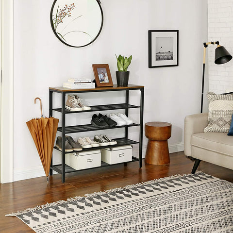 Rootz Shoe Rack - Shoe Cabinet for 16 Pairs of Shoes - Industrial Vintage Design - Wood and Metal - 100 x 30 x 92.5 cm