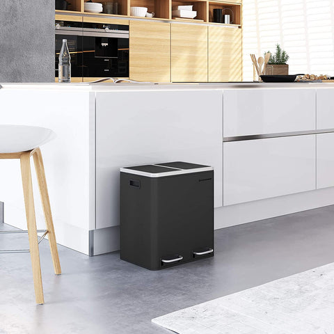 Rootz Trash Can Waste Separation 30 Liter - Trash Cans - Pedal Bin - Black - 41 x 36 x 47 cm