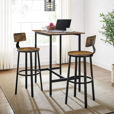 Rootz Bar Stools - Kitchen Stools - Set of 2 Tall Bar Chairs with Backrest - Steel Frame - Industrial - 73 cm High Seat