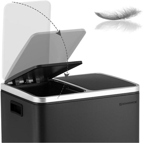 Rootz Trash Can Waste Separation 30 Liter - Trash Cans - Pedal Bin - Black - 41 x 36 x 47 cm