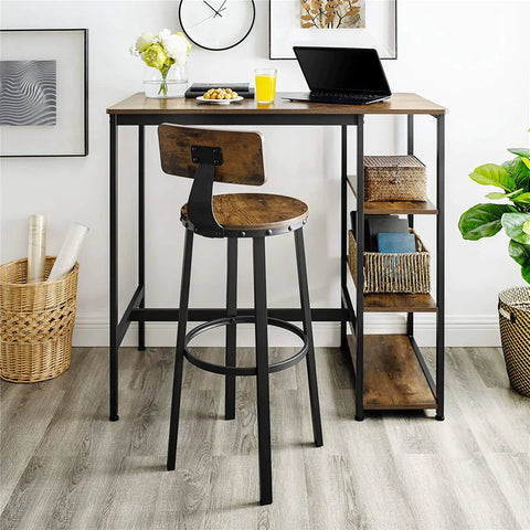 Rootz Bar Stools - Kitchen Stools - Set of 2 Tall Bar Chairs with Backrest - Steel Frame - Industrial - 73 cm High Seat