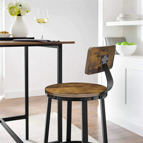 Rootz Bar Stools - Kitchen Stools - Set of 2 Tall Bar Chairs with Backrest - Steel Frame - Industrial - 73 cm High Seat