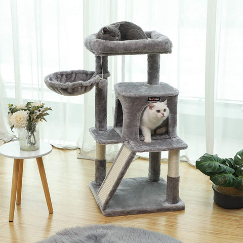 Rootz Cat Tree - Cat House - Scratching Post - Scratching Posts for Cats - 48 x 48 x 96 cm (LxWxH)