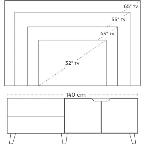 Rootz Big Oaks 2 TV Cabinet - TV Furniture Industrial - TV Table Retro - Industrial - Brown - 140 x 40 x 45 cm