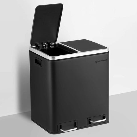 Rootz Trash Can Waste Separation 30 Liter - Trash Cans - Pedal Bin - Black - 41 x 36 x 47 cm