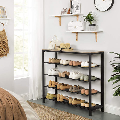 Rootz Shoe Rack - Shoe Cabinet for 16 Pairs of Shoes - Industrial Vintage Design - Wood and Metal - 100 x 30 x 92.5 cm