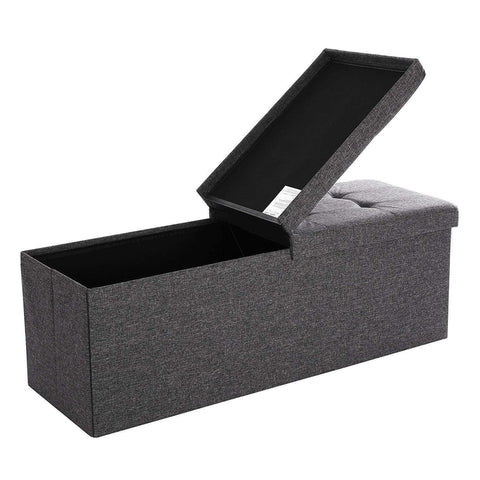 Rootz Hocker Linen - Storage Bench - Hockers With Storage Space - Bench With Storage - Gray - 110 x 38 x 38 cm
