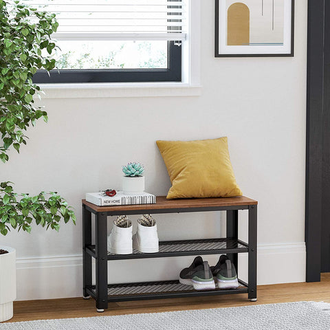Rootz Shoe Rack - Storage Rack - 3 Layer - Industrial - Rustic Brown - 73 x 30 x 45 cm