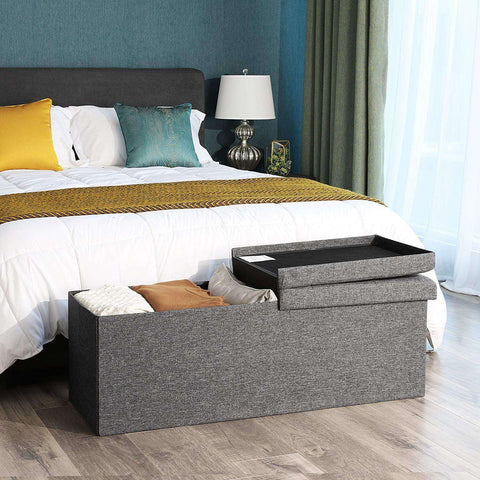 Rootz Hocker Linen - Storage Bench - Hockers With Storage Space - Bench With Storage - Gray - 110 x 38 x 38 cm