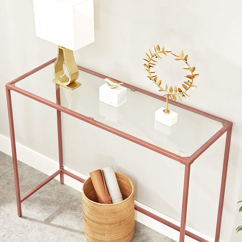 Rootz Coffee Table - Rectangular Glass Table - Golden Iron Frame - Side Table - Adjustable Legs - 100 x 35 x 80 cm (LxWxH)