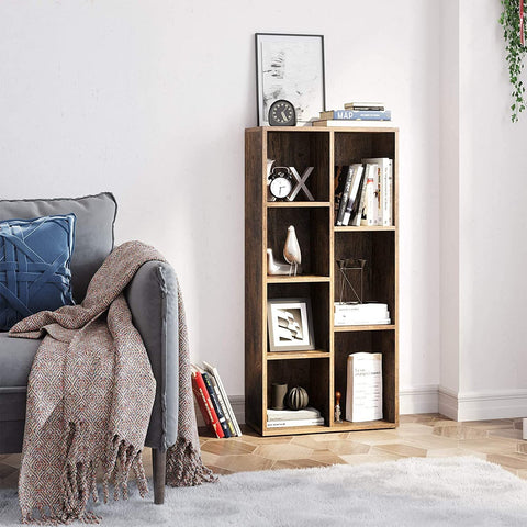 Rootz Bookcase - Storage Cabinet - 7 Compartments - Industrial - Wood - Brown - 50 x 24 x 106 cm