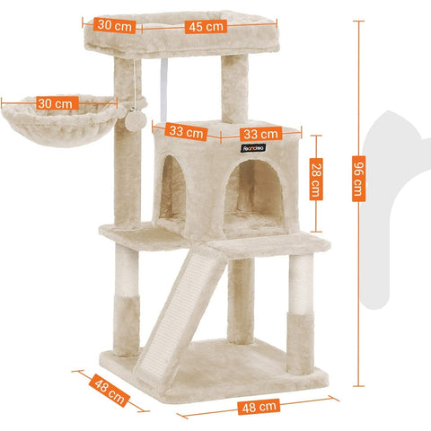 Rootz Cat Tree - Cat House - Scratching Post - Scratching Posts for Cats - 48 x 48 x 96 cm (LxWxH)