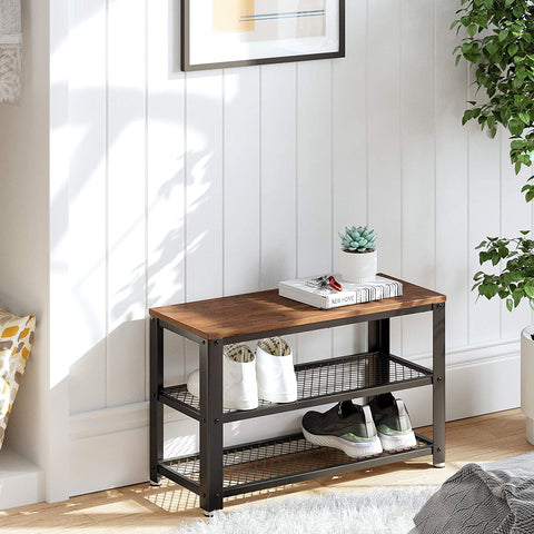 Rootz Shoe Rack - Storage Rack - 3 Layer - Industrial - Rustic Brown - 73 x 30 x 45 cm