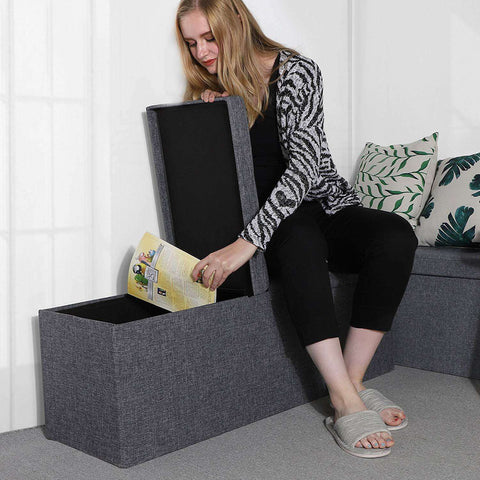 Rootz Hocker Linen - Storage Bench - Hockers With Storage Space - Bench With Storage - Gray - 110 x 38 x 38 cm