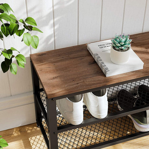 Rootz Shoe Rack - Storage Rack - 3 Layer - Industrial - Rustic Brown - 73 x 30 x 45 cm