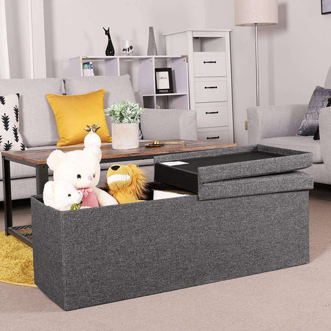 Rootz Hocker Linen - Storage Bench - Hockers With Storage Space - Bench With Storage - Gray - 110 x 38 x 38 cm