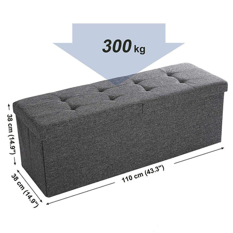 Rootz Hocker Linen - Storage Bench - Hockers With Storage Space - Bench With Storage - Gray - 110 x 38 x 38 cm