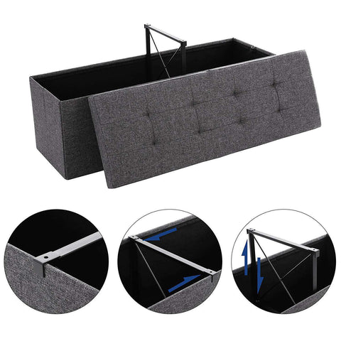 Rootz Hocker Linen - Storage Bench - Hockers With Storage Space - Bench With Storage - Gray - 110 x 38 x 38 cm