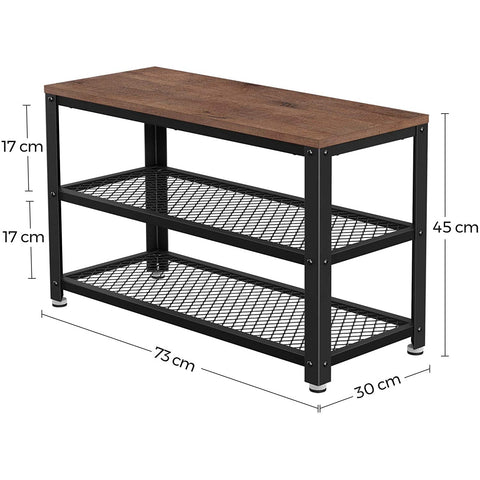 Rootz Shoe Rack - Storage Rack - 3 Layer - Industrial - Rustic Brown - 73 x 30 x 45 cm