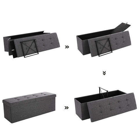Rootz Hocker Linen - Storage Bench - Hockers With Storage Space - Bench With Storage - Gray - 110 x 38 x 38 cm