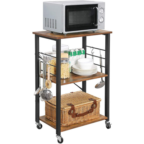 Rootz Kitchen trolley - Serving trolley - Kitchen trolleys - Rustic Brown - Industrial Trolley - 60 x 40 x 89 cm (LxWxH)
