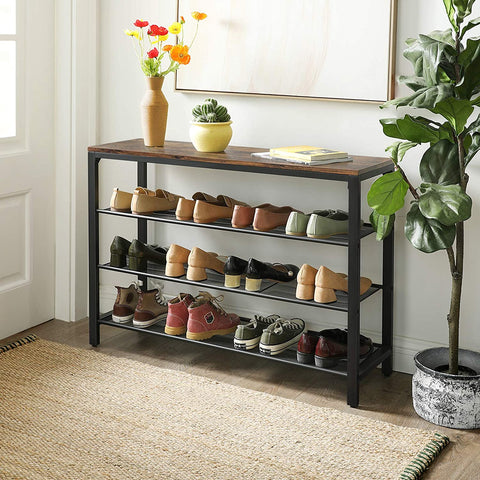 Rootz Shoe cabinet - 4 layers - Shoe rack - Shoe bench - Rustic Brown - Industrial - 100 x 30 x 72 cm