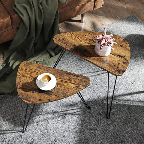 Rootz Side Tables Set of 2 - Coffee Table Wood - Industrial Coffee Table - Brown/Black - 60 x 38 x 47.5 cm (LxWxH)