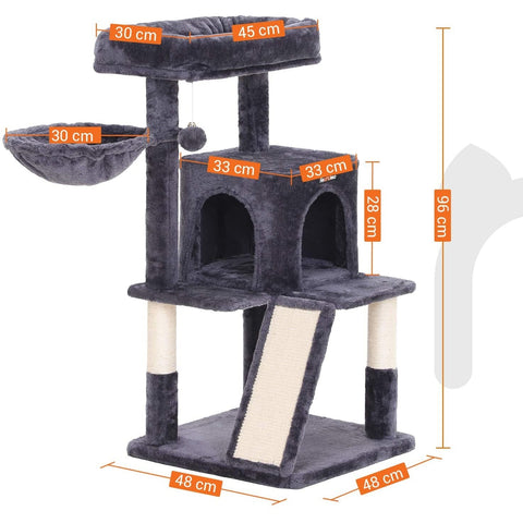 Rootz Cat Tree - Cat House - Scratching Post - Scratching Posts for Cats - 48 x 48 x 96 cm (LxWxH)