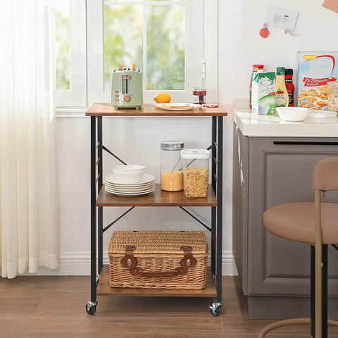 Rootz Kitchen trolley - Serving trolley - Kitchen trolleys - Rustic Brown - Industrial Trolley - 60 x 40 x 89 cm (LxWxH)