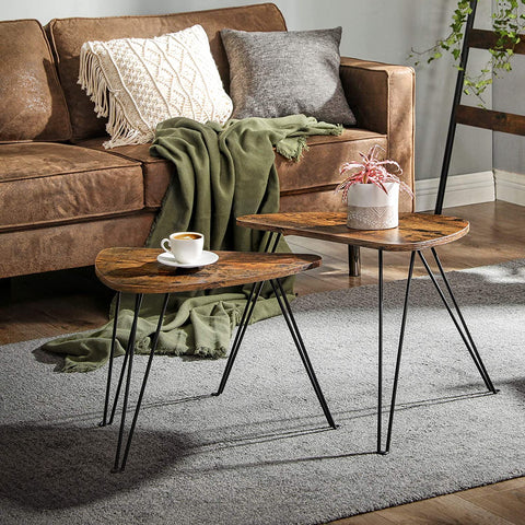Rootz Side Tables Set of 2 - Coffee Table Wood - Industrial Coffee Table - Brown/Black - 60 x 38 x 47.5 cm (LxWxH)