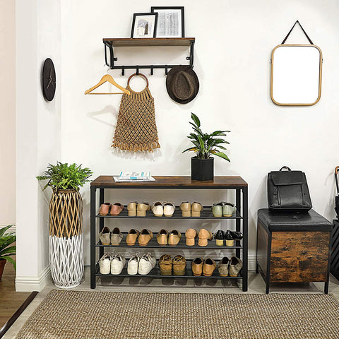 Rootz Shoe cabinet - 4 layers - Shoe rack - Shoe bench - Rustic Brown - Industrial - 100 x 30 x 72 cm