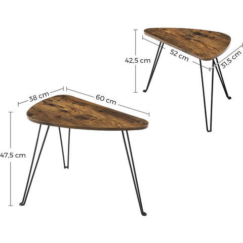 Rootz Side Tables Set of 2 - Coffee Table Wood - Industrial Coffee Table - Brown/Black - 60 x 38 x 47.5 cm (LxWxH)