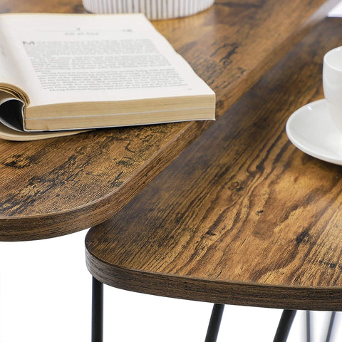 Rootz Side Tables Set of 2 - Coffee Table Wood - Industrial Coffee Table - Brown/Black - 60 x 38 x 47.5 cm (LxWxH)