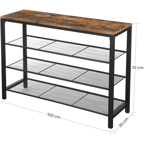 Rootz Shoe cabinet - 4 layers - Shoe rack - Shoe bench - Rustic Brown - Industrial - 100 x 30 x 72 cm