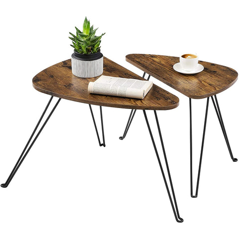 Rootz Side Tables Set of 2 - Coffee Table Wood - Industrial Coffee Table - Brown/Black - 60 x 38 x 47.5 cm (LxWxH)