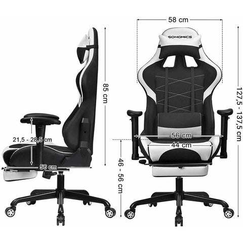 Rootz Gamer chair - Office chair - Black/White - 69 x 70.5 x 138 cm
