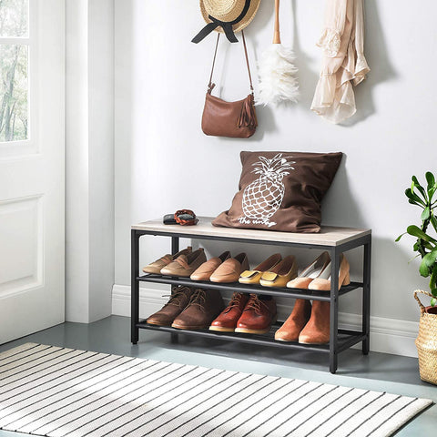 Rootz Shoe cabinet - Shoe rack - Shoe bench - Rustic Brown - Industrial - 80 x 30 x 44.5 cm