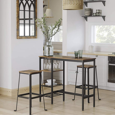 Rootz Bar table - Wine glass holder - Industrial - Brown / Black - 110 x 40 x 90 cm (LxWxH)