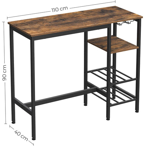 Rootz Bar table - Wine glass holder - Industrial - Brown / Black - 110 x 40 x 90 cm (LxWxH)