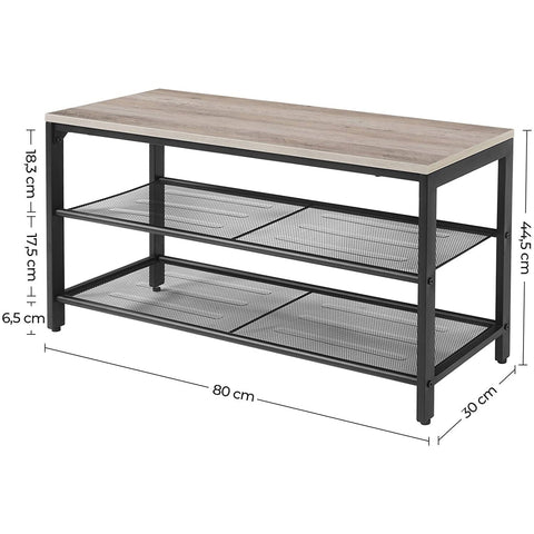 Rootz Shoe cabinet - Shoe rack - Shoe bench - Rustic Brown - Industrial - 80 x 30 x 44.5 cm