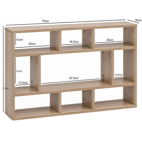 Rootz Wall Shelf - Sonoma Oak - Modern Wooden Hanging Shelf - Design Floating Wall Board - Decorative Shelf for Living Room - Narrow Bookcase - 75x51x16cm